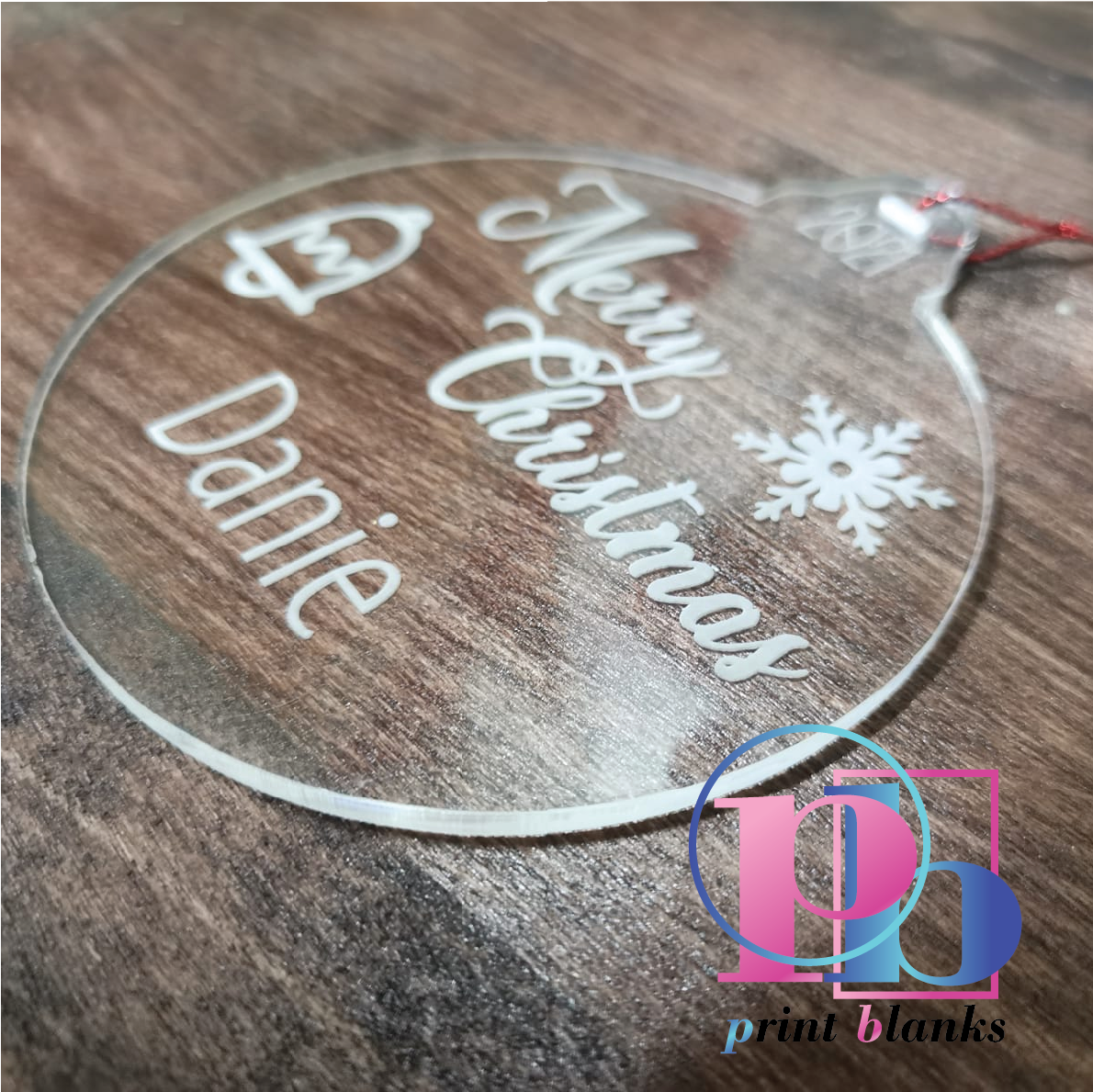 Clear Acrylic Christmas Bauble 9cm