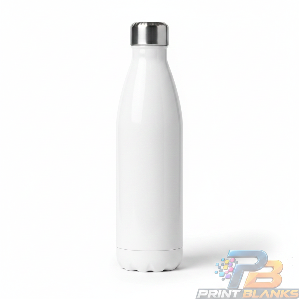 Stainless Steel Sublimation Water Bottle - White with Silver Cap - Print Blanks